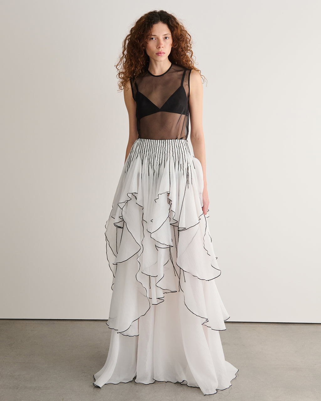 Lilia White Contrast Trim Maxi Skirt