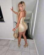 Sweet Addiction Gold Metallic Bodycon Mini Dress