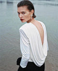 Elegance White Deep Cowl Back Top