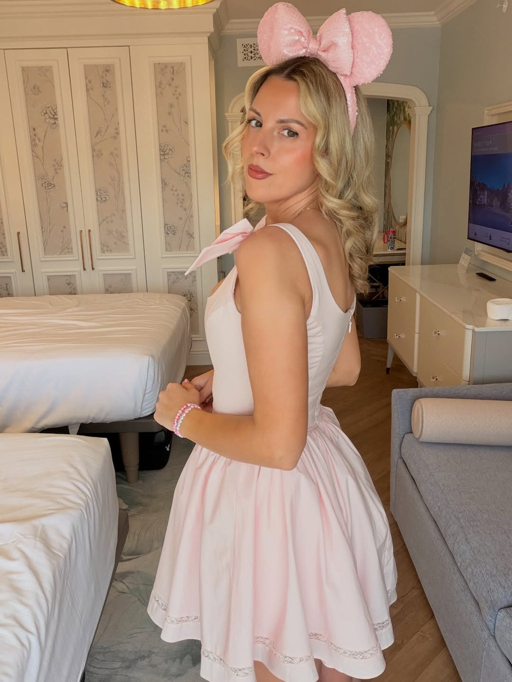 Belladonna Pink Bow Strap Mini Dress