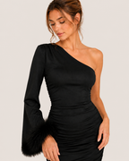 Veloura Black One-Shoulder Mini Dress