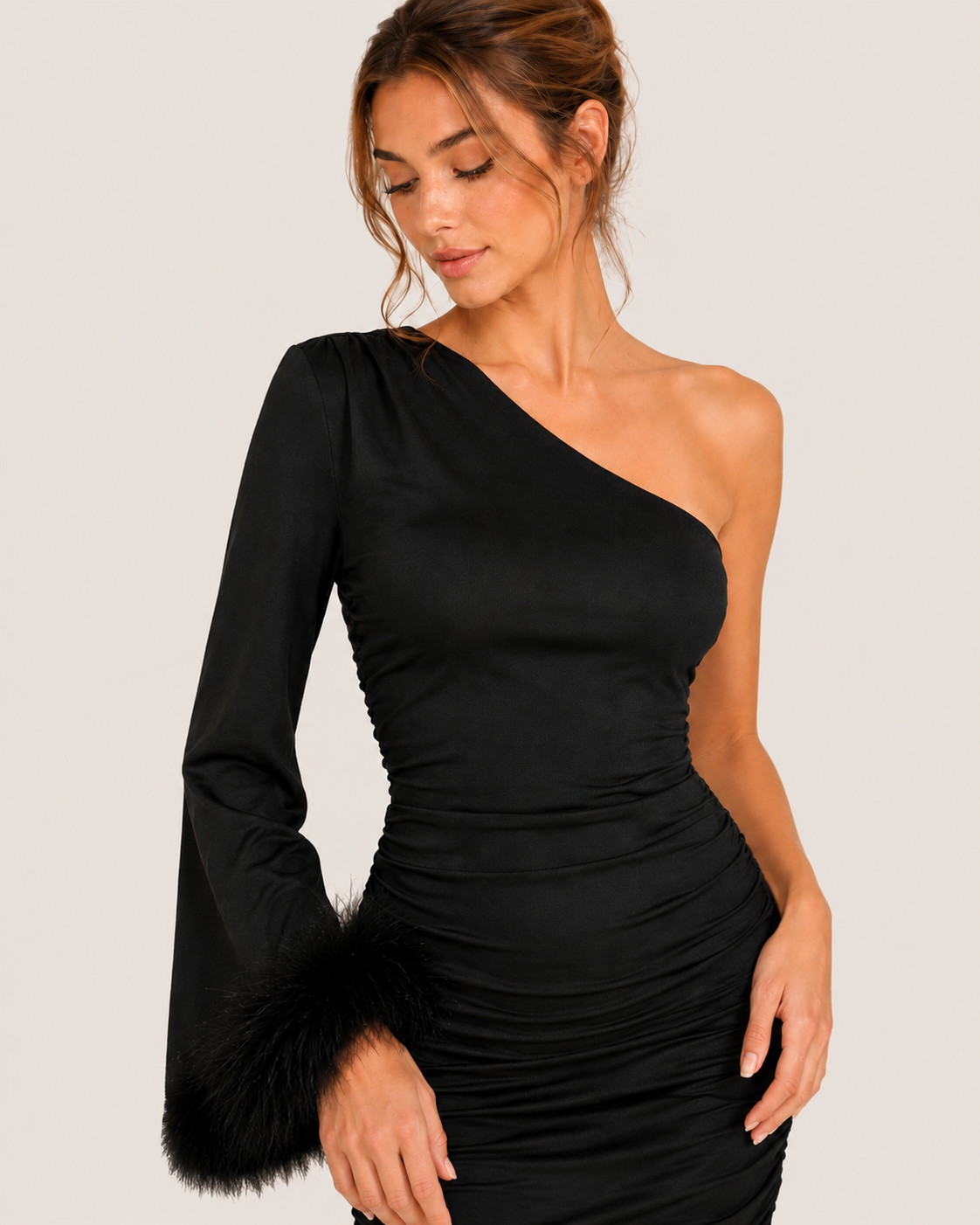 Veloura Black One-Shoulder Mini Dress