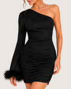 Veloura Black One-Shoulder Mini Dress