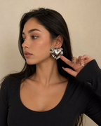 Vintage Oversized Silver Heart Earrings