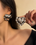 Vintage Oversized Silver Heart Earrings