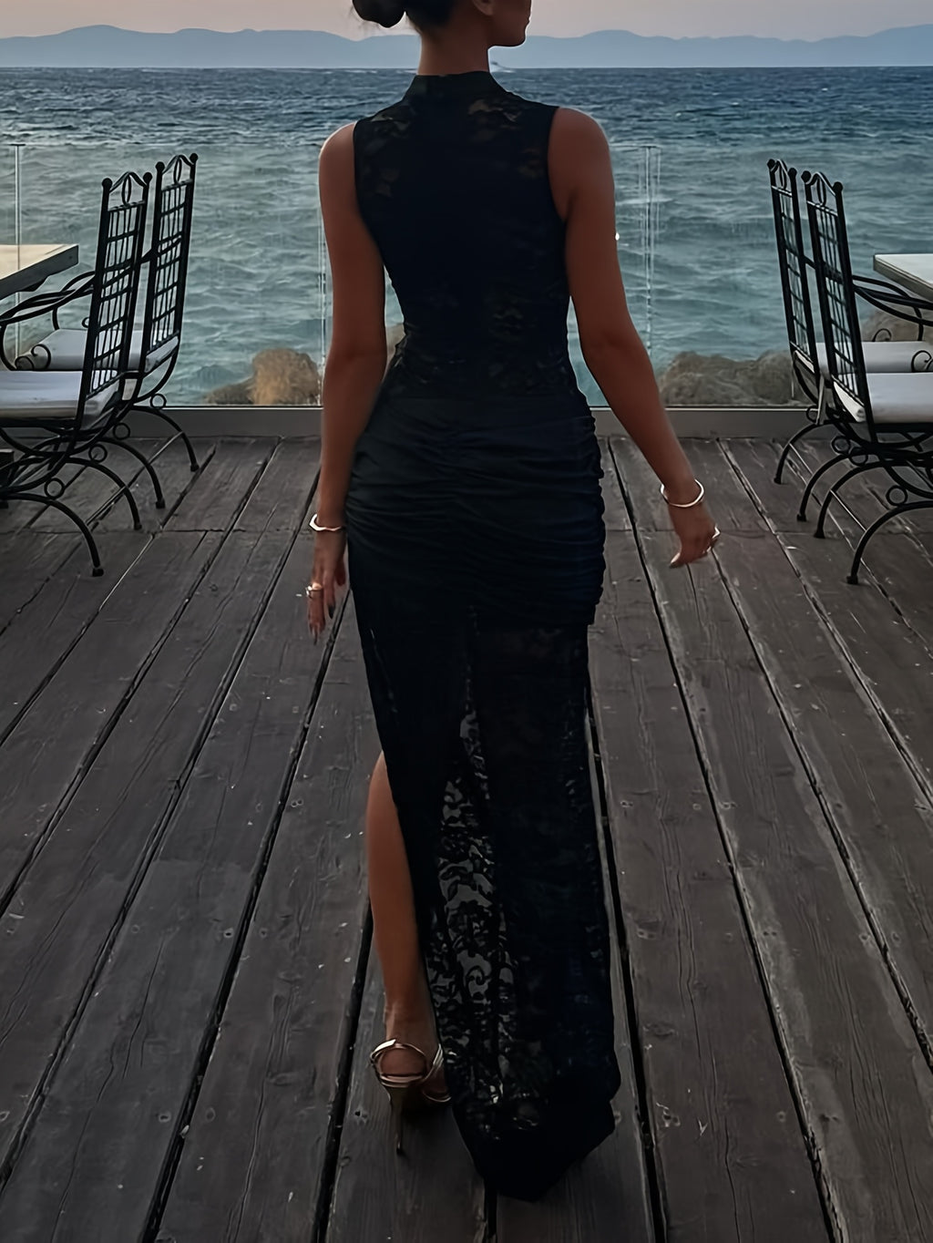 Ella Grace Black See Through Lace Maxi Dress