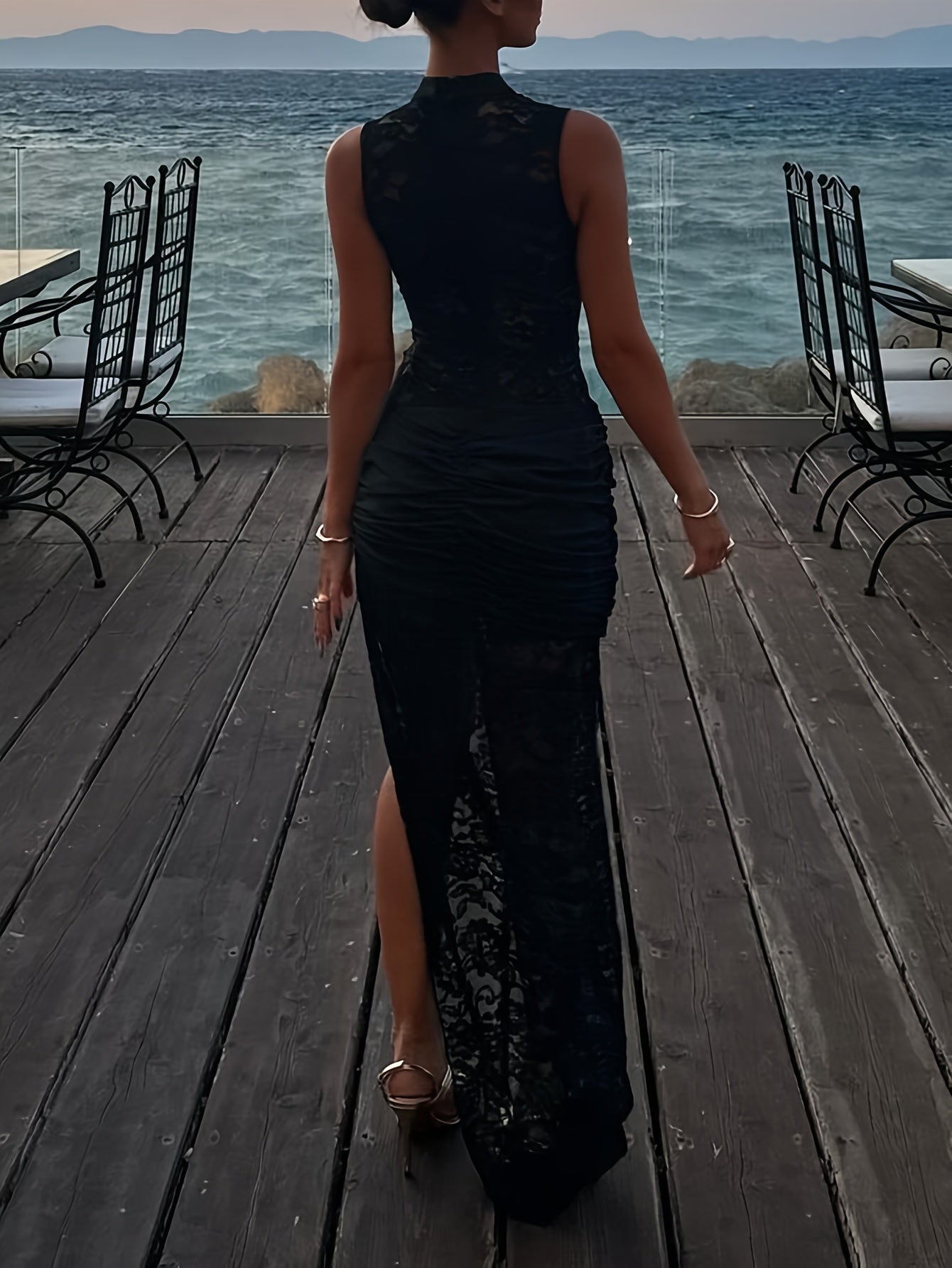 Ella Grace Black See Through Lace Maxi Dress
