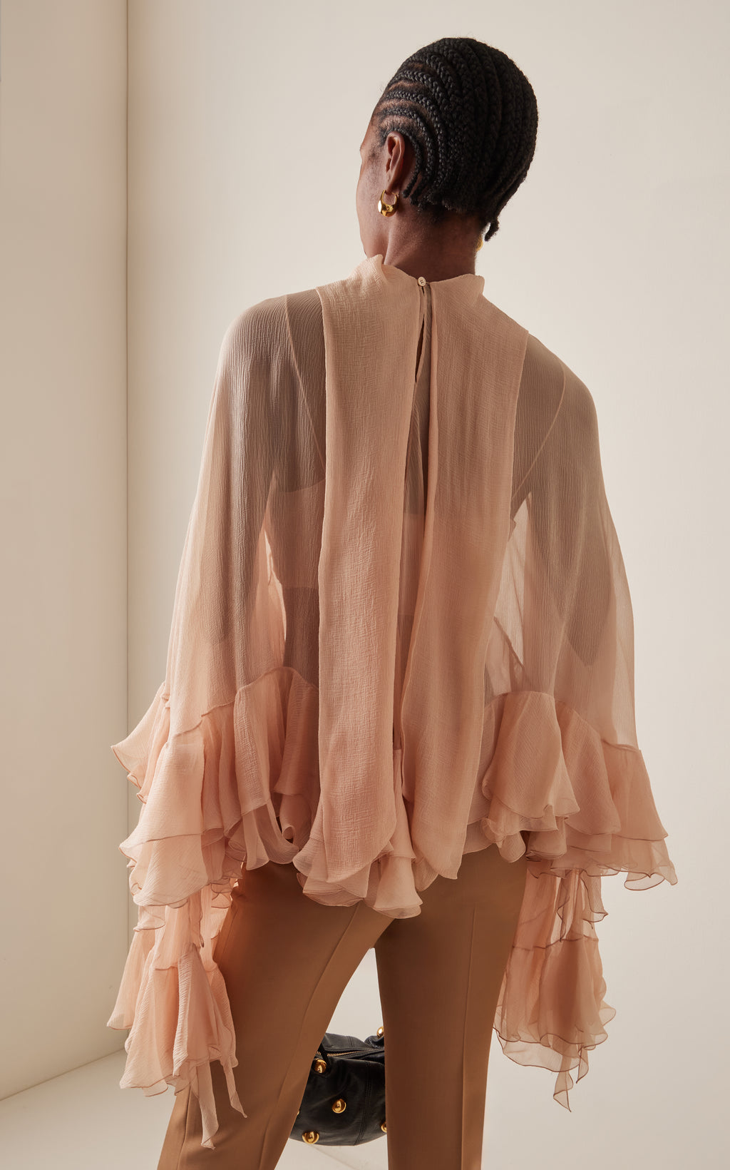 Aura Peach Cascade Ruffle Top