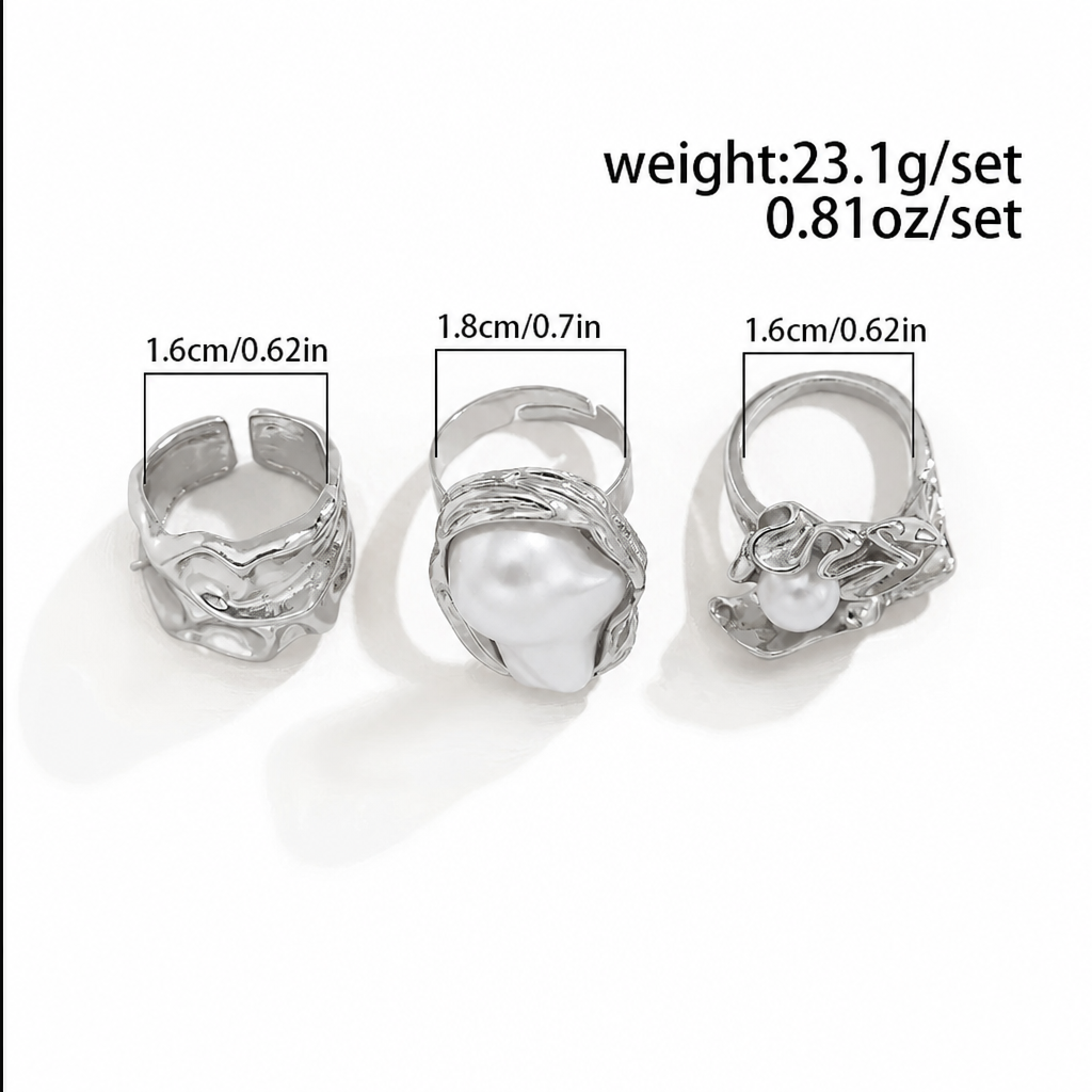 Liquid Silver Treasure Baroque Pearl Ring Set