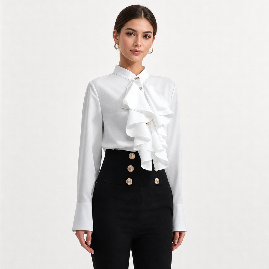 Boss White Ruffle Blouse