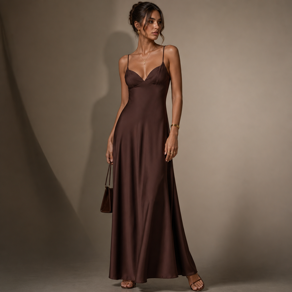 Capri Brown Slip Maxi Dress