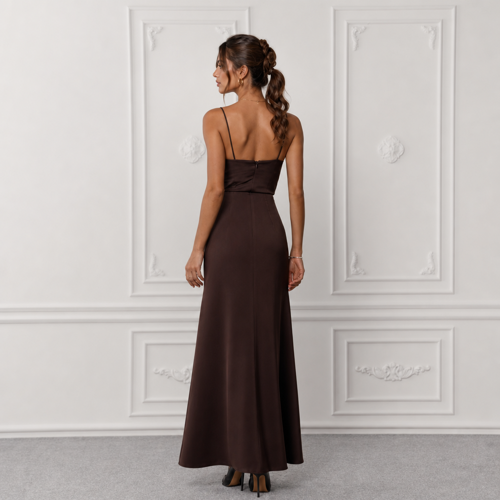 Capri Brown Slip Maxi Dress