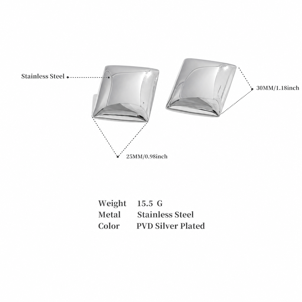 Bold Silver Square Dome Earrings