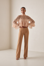 Aura Peach Cascade Ruffle Top