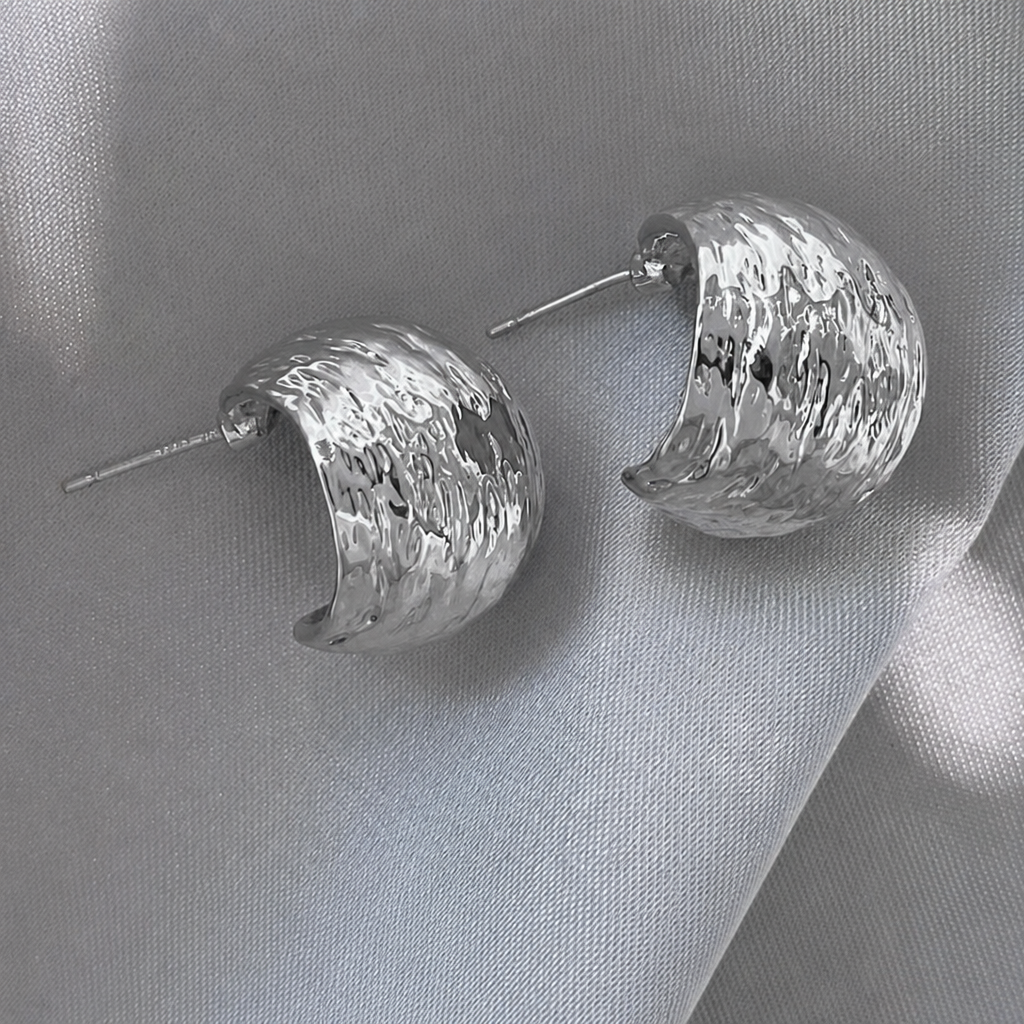 Elegant Embossed Silver Hoop Earrings