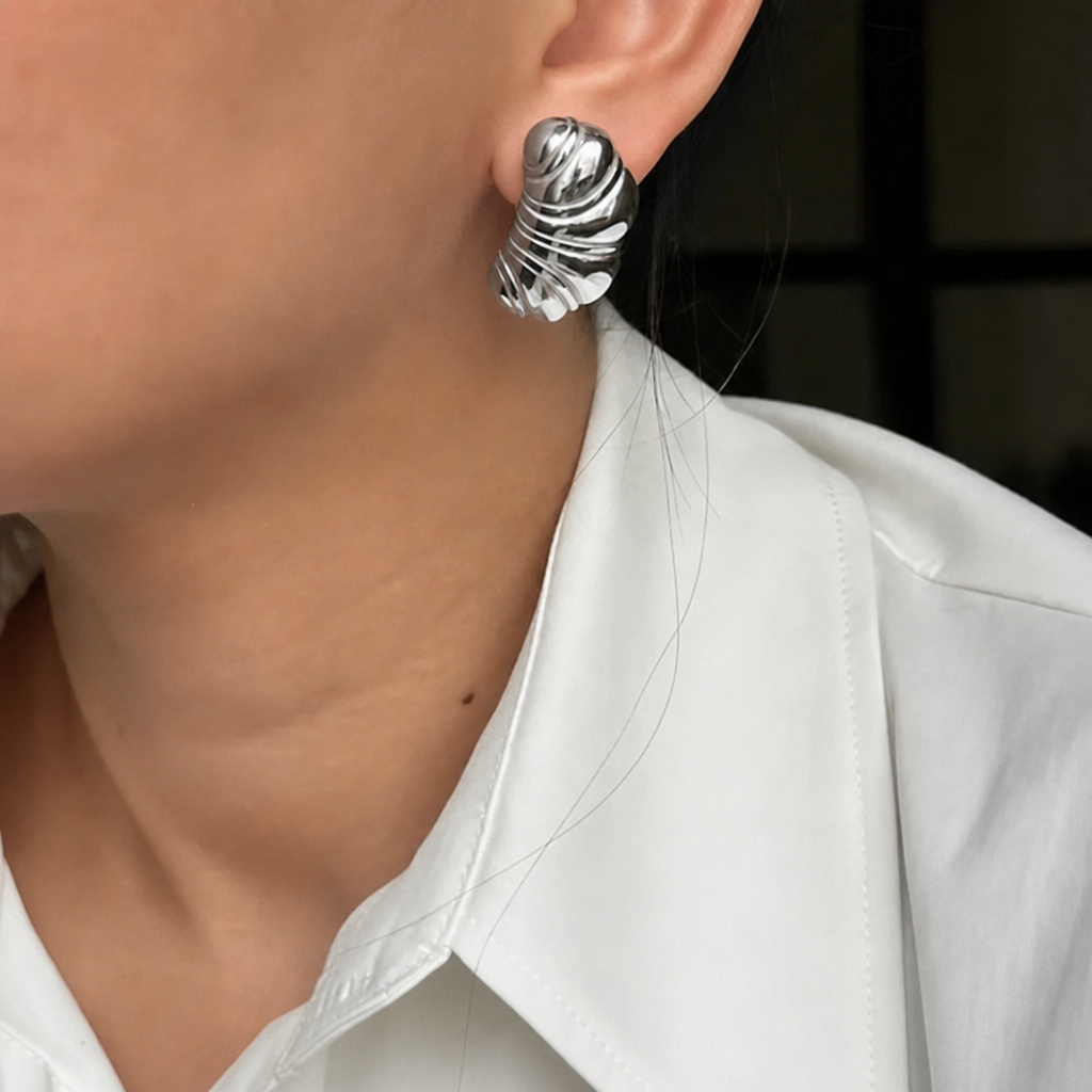 Roman Holiday Silver Croissant Earrings