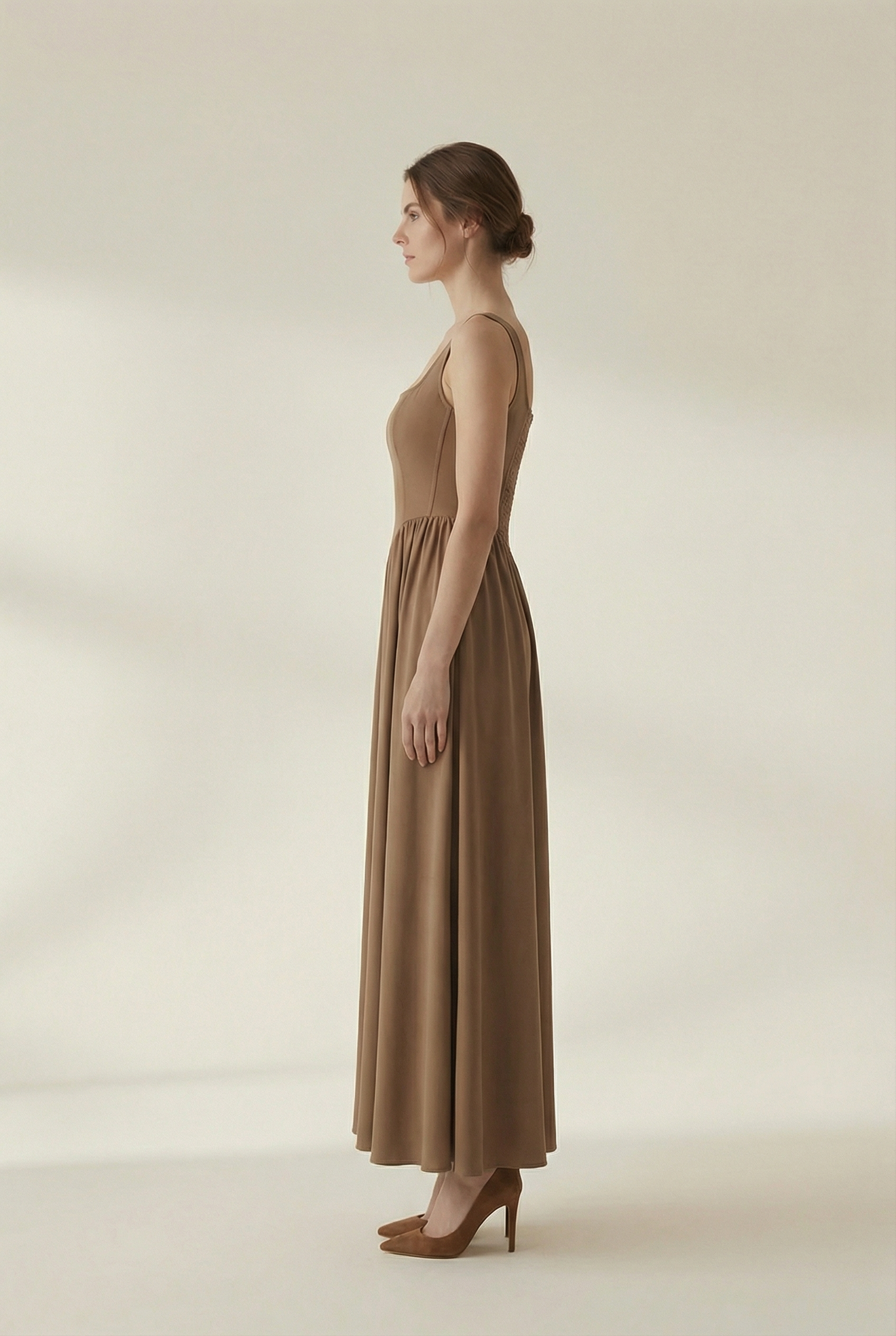 Olivia Skye Backless Flared Brown Maxi Dress