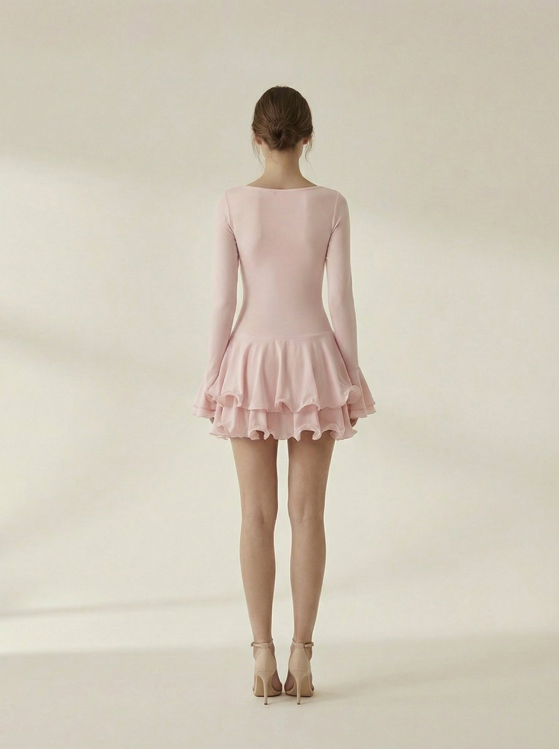 Elise Ruffled Long Sleeve Pink Mini Dress