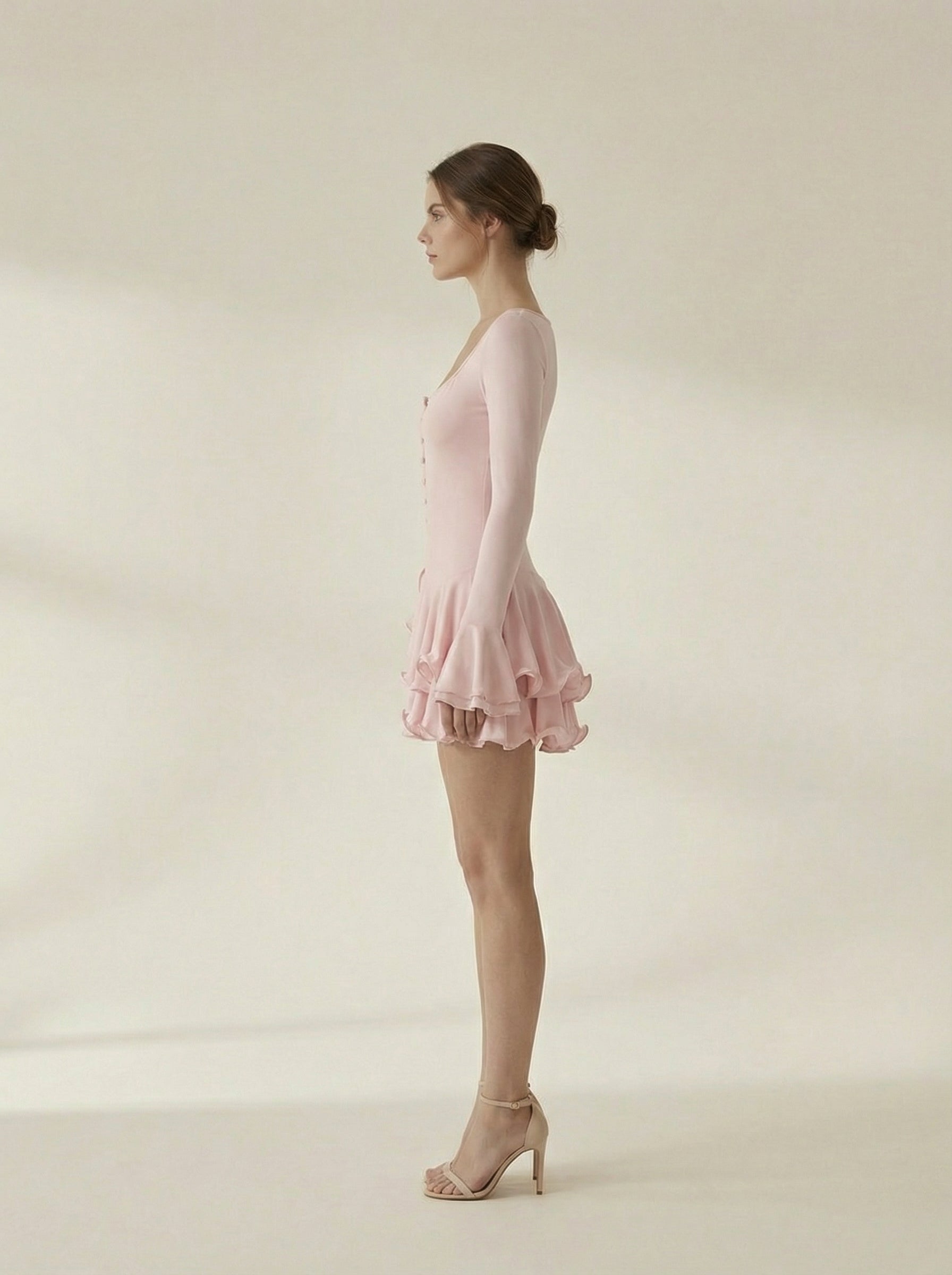 Elise Ruffled Long Sleeve Pink Mini Dress