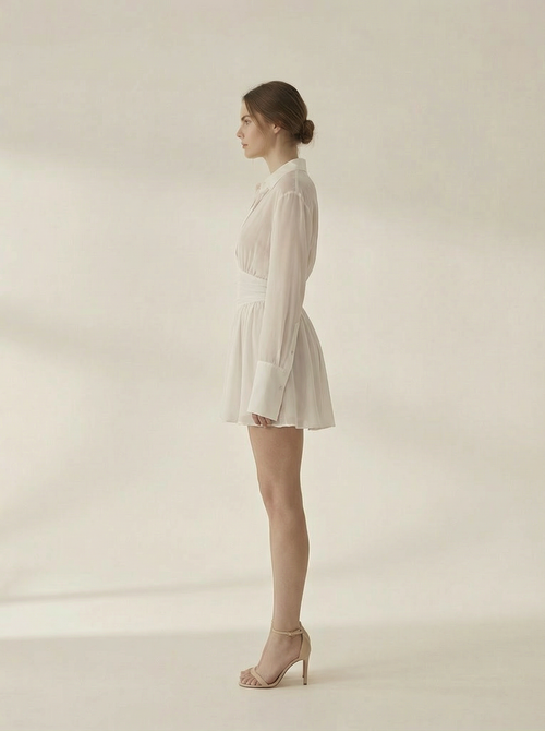 Amelia White Long Sleeve Shirt Mini Dress