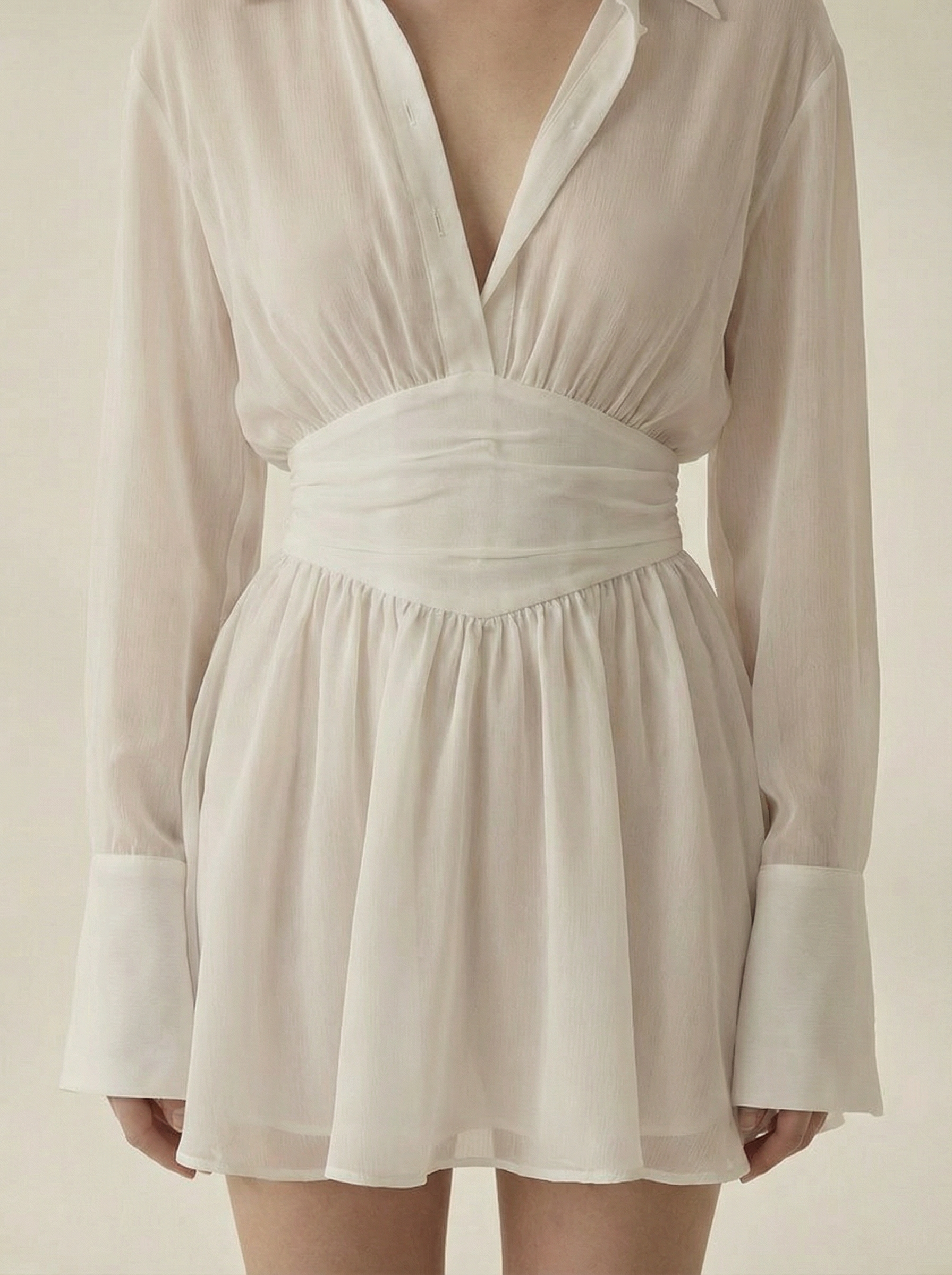 Amelia White Long Sleeve Shirt Mini Dress