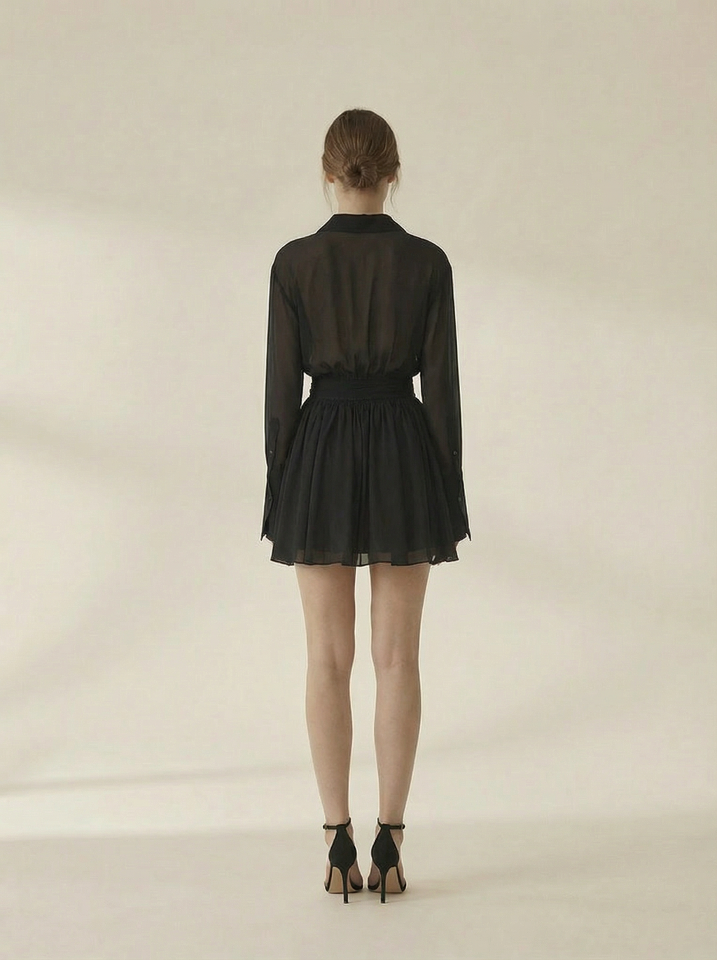 Amelia Black Long Sleeve Shirt Mini Dress