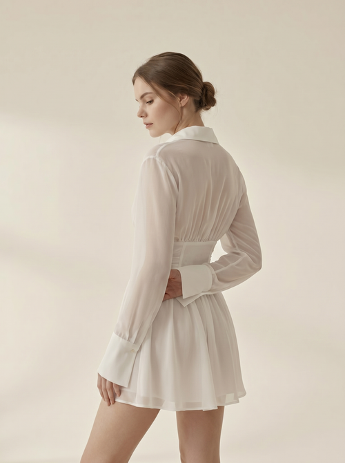 Amelia White Long Sleeve Shirt Mini Dress