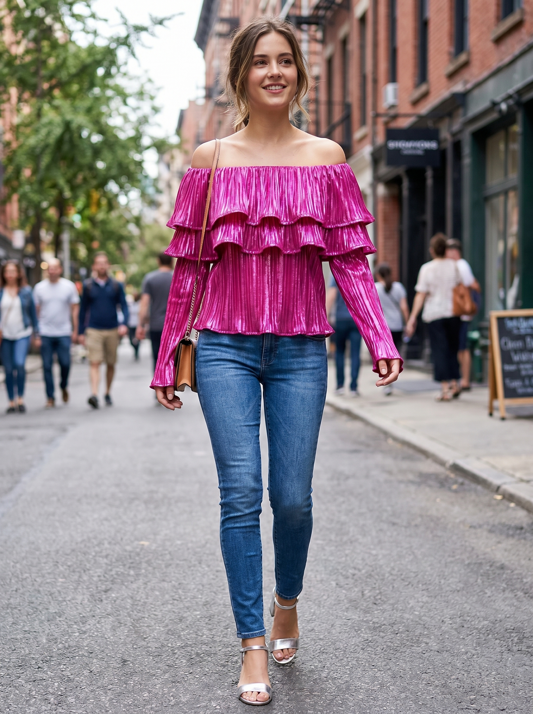 Glam Rose Pleated Ruffle Top