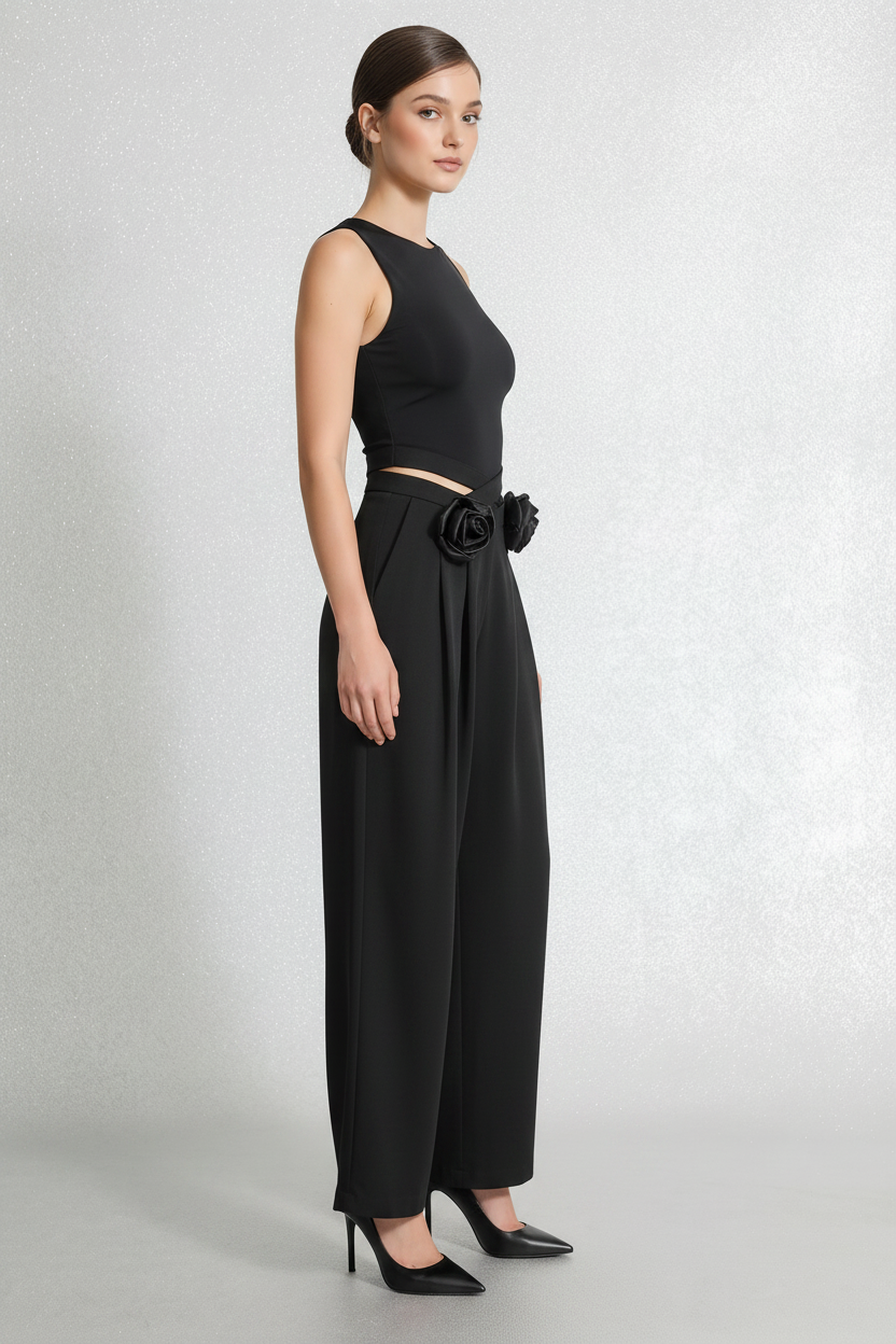 Vixen Black Rosette High-Waist Pants