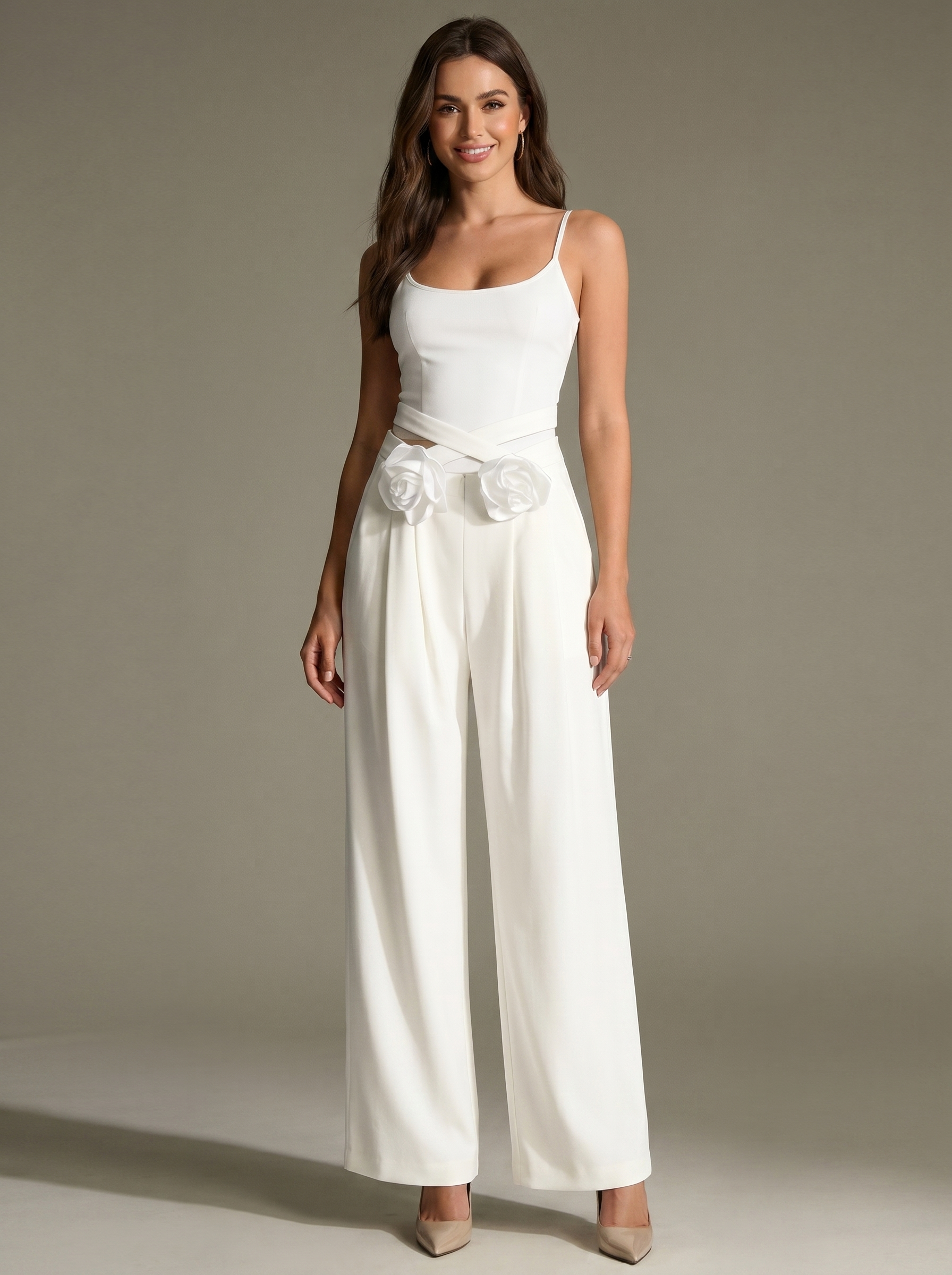 Vixen White Rosette High-Waist Pants