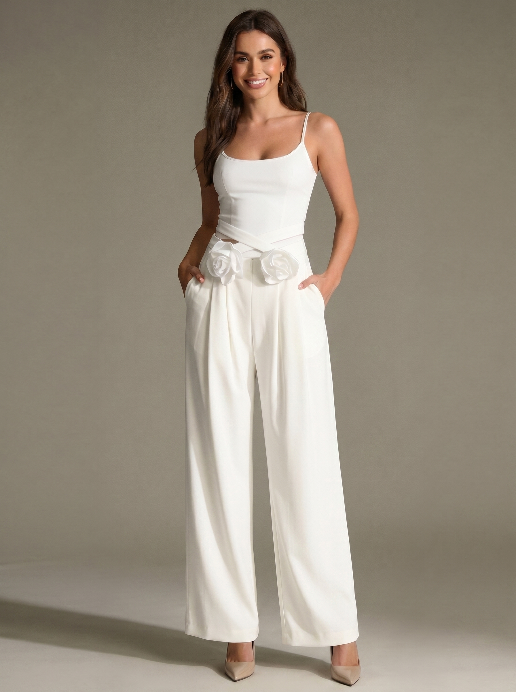Vixen White Rosette High-Waist Pants