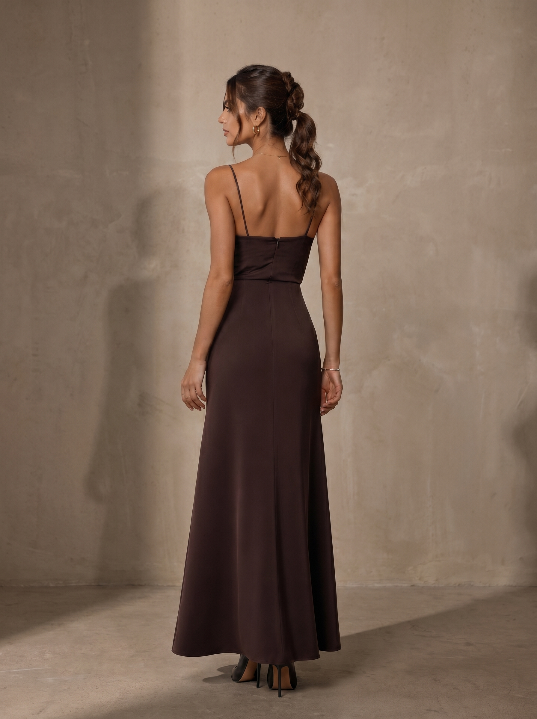Capri Brown Slip Maxi Dress