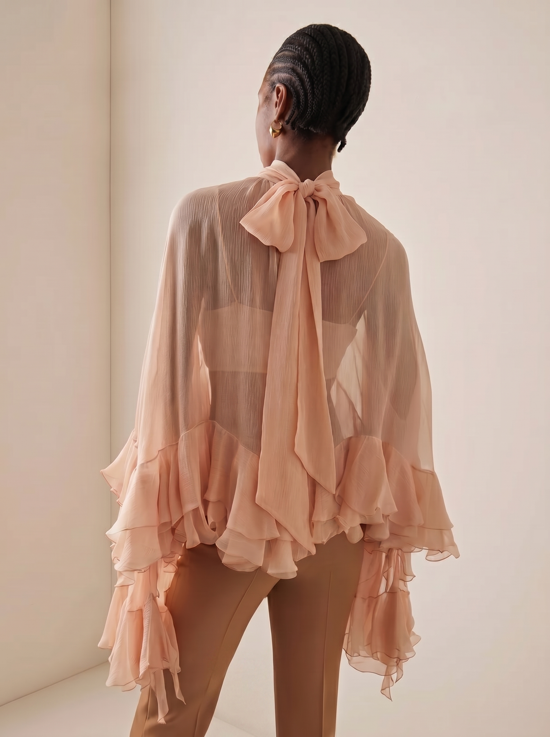 Aura Peach Cascade Ruffle Top