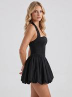 Camellia Black Bubble Hem Mini Dress