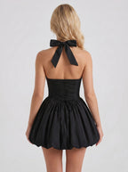 Camellia Black Bubble Hem Mini Dress