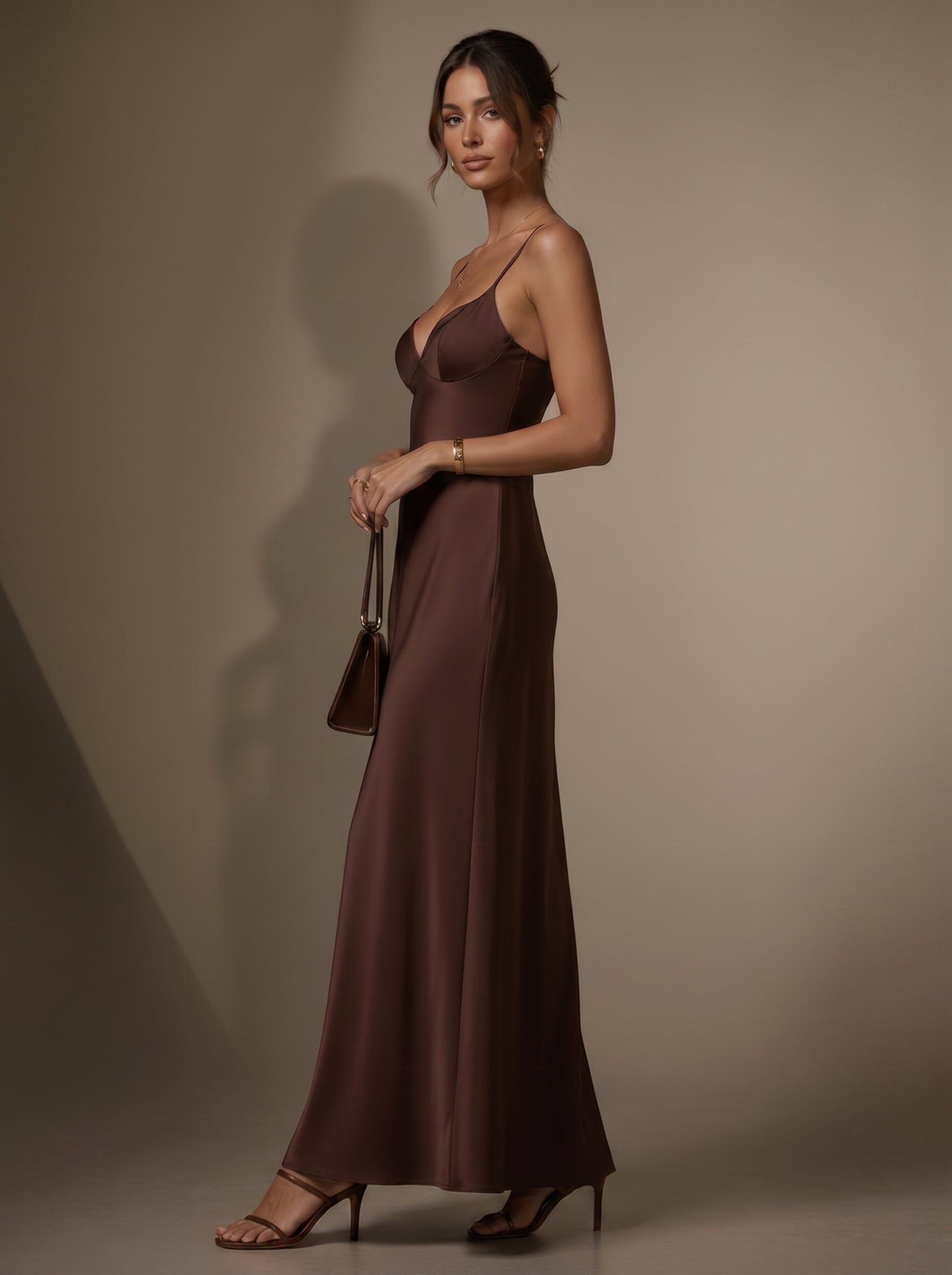 Capri Brown Slip Maxi Dress