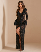 Carmen Black Sheer Lace Maxi Dress