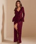 Carmen Burgundy Sheer Lace Maxi Dress