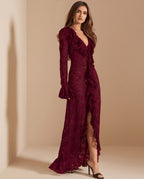 Carmen Burgundy Sheer Lace Maxi Dress