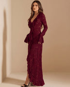 Carmen Burgundy Sheer Lace Maxi Dress
