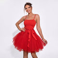 Babydoll Red Flared Bow Mini Dress