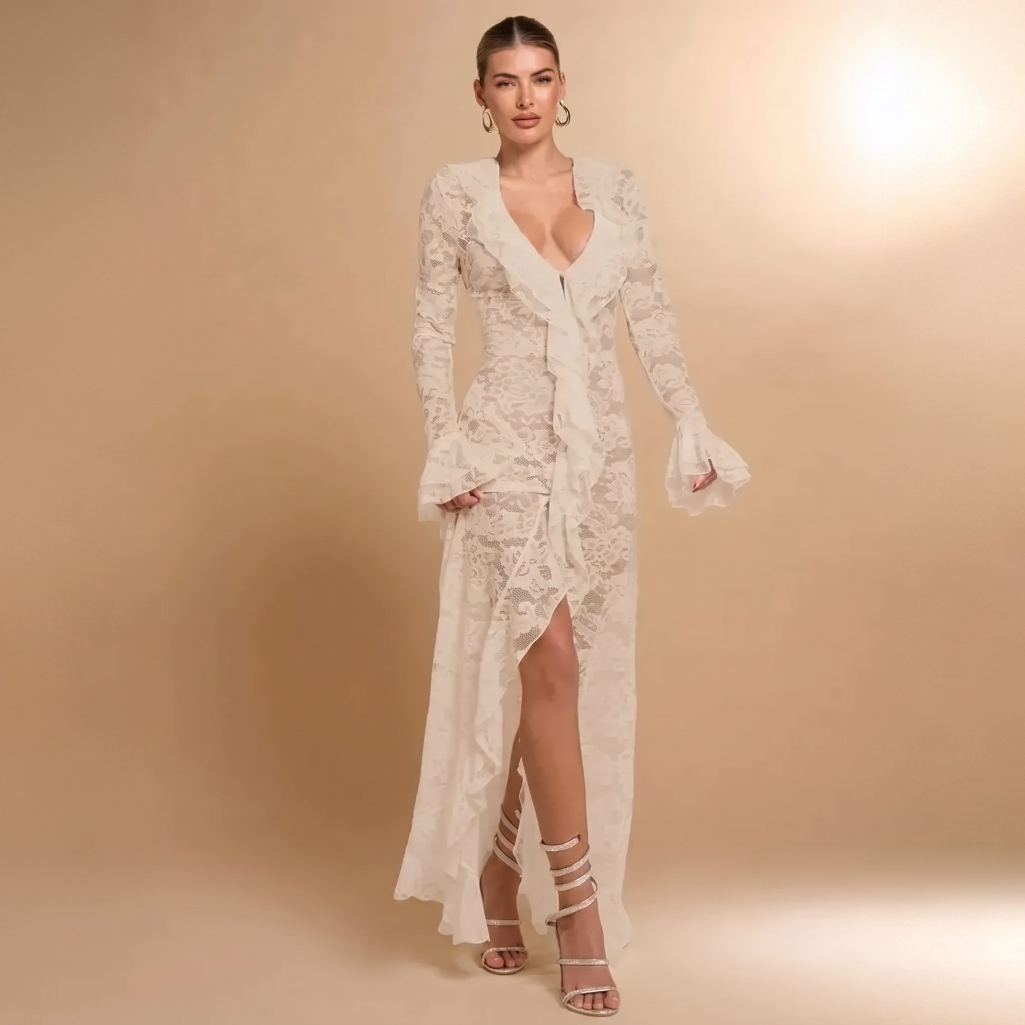 Carmen White Sheer Lace Maxi Dress