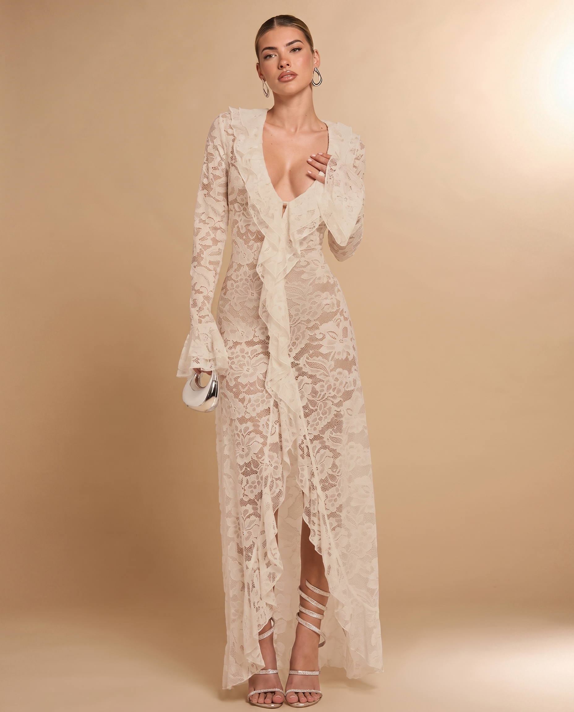Carmen White Sheer Lace Maxi Dress