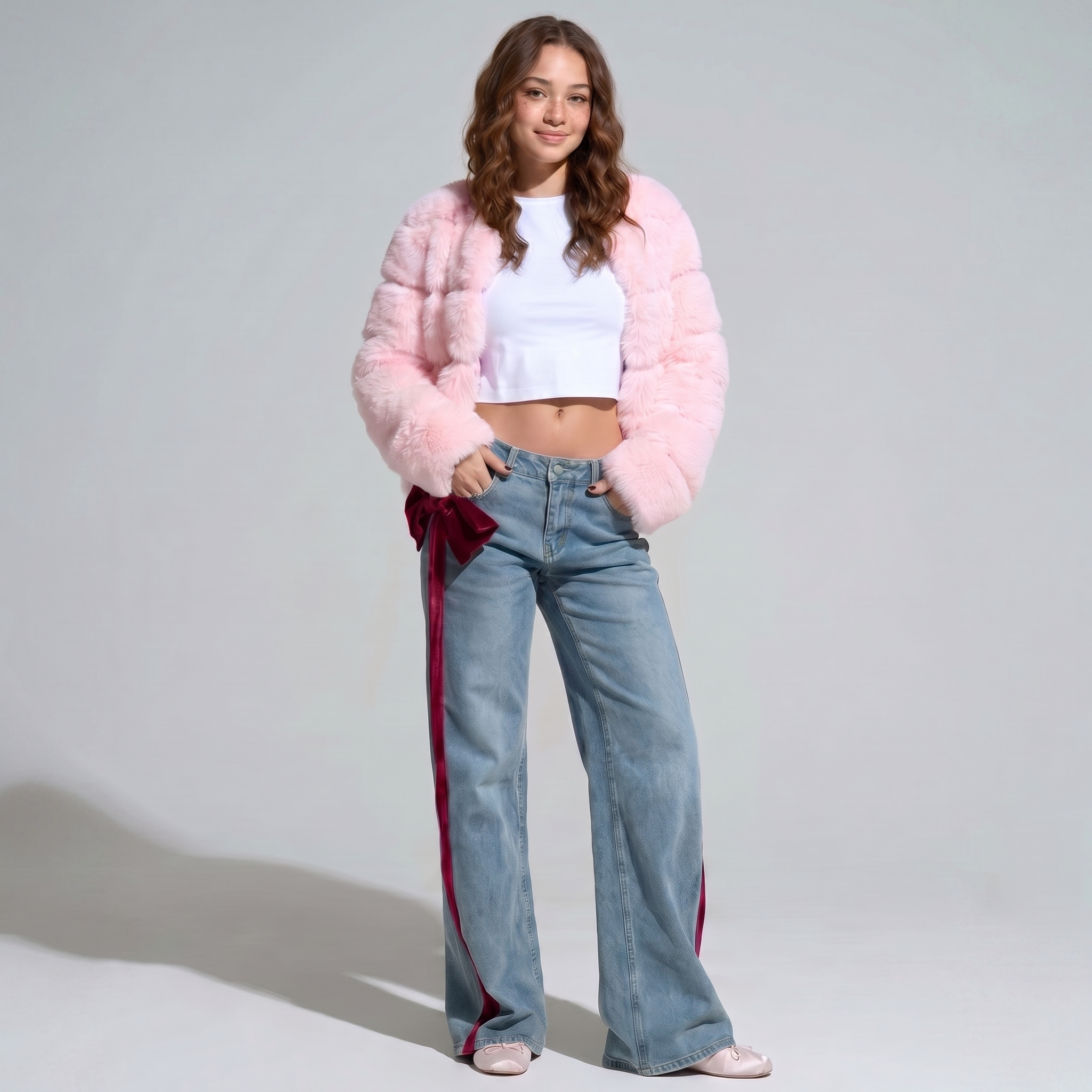 Cherry Light Blue Side Bow Jeans