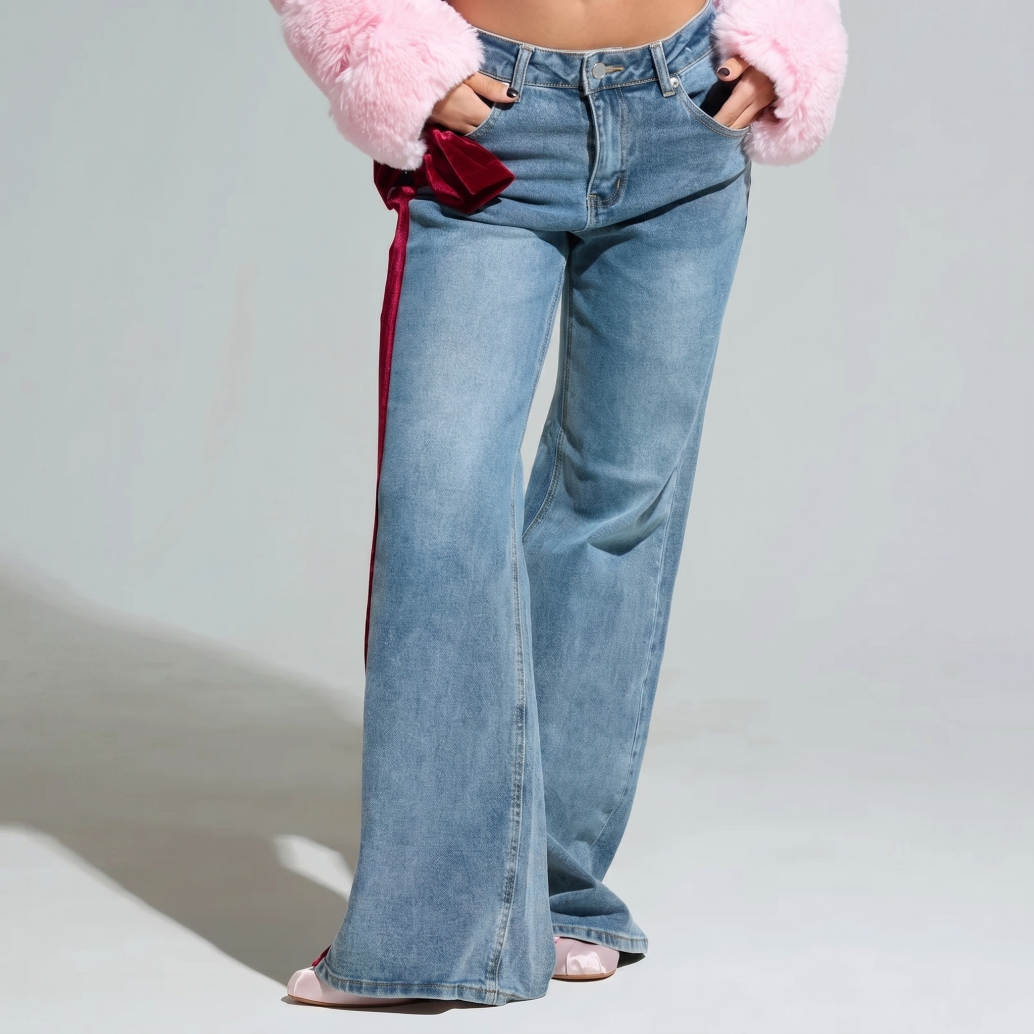 Cherry Light Blue Side Bow Jeans