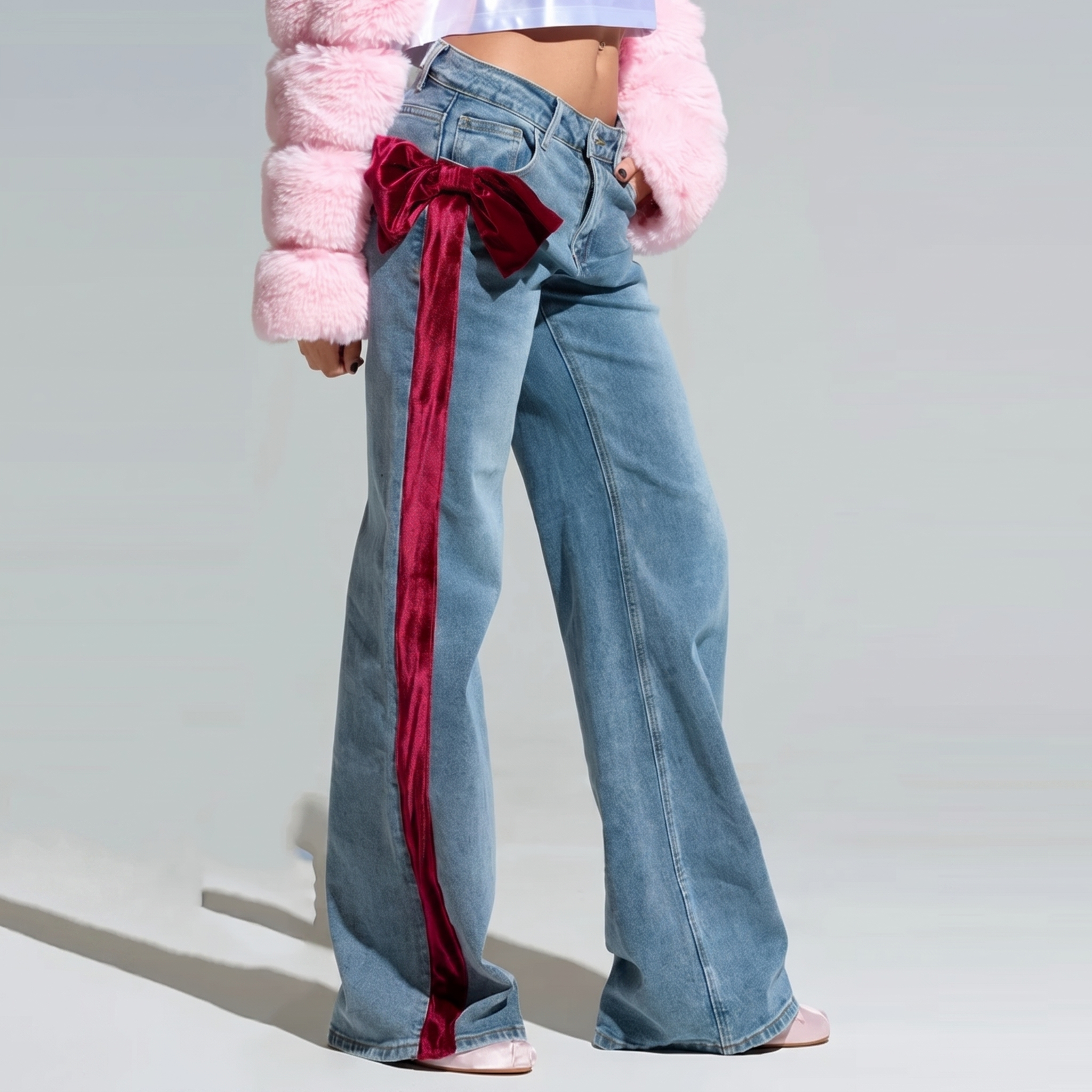 Cherry Light Blue Side Bow Jeans