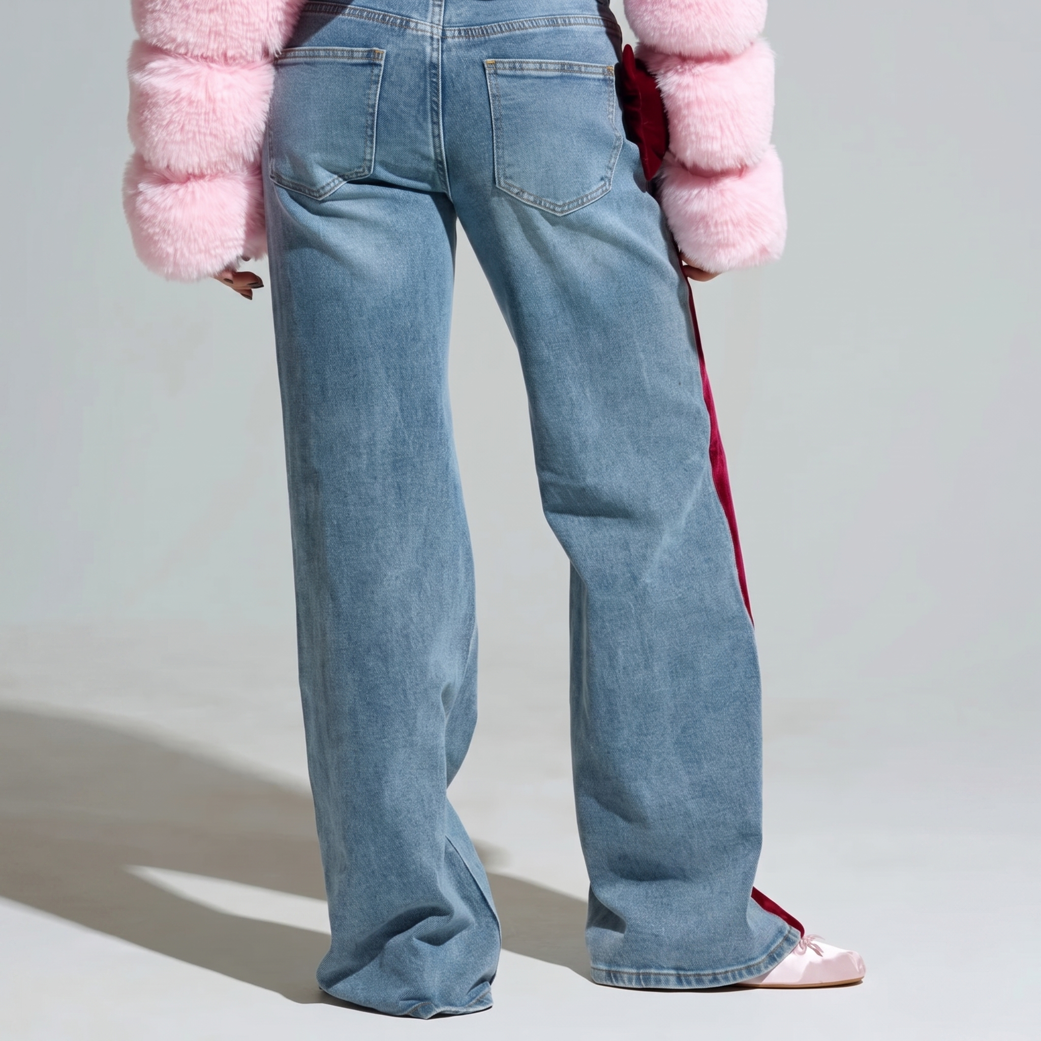 Cherry Light Blue Side Bow Jeans