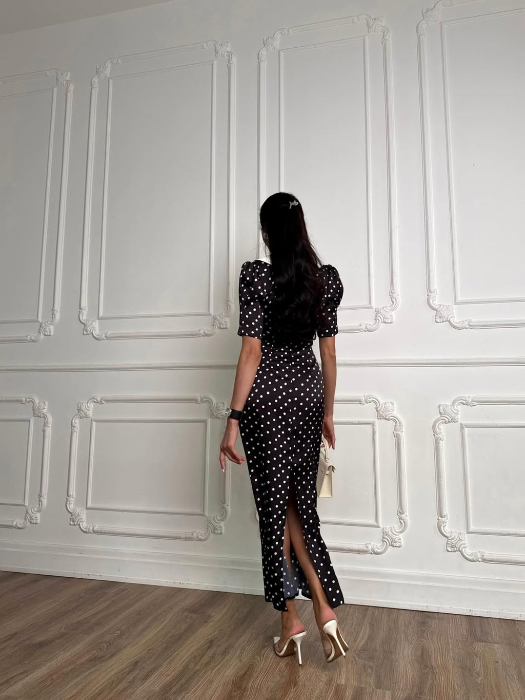 Odette Black Contrast Collar Midi Dress