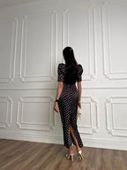 Odette Black Contrast Collar Midi Dress