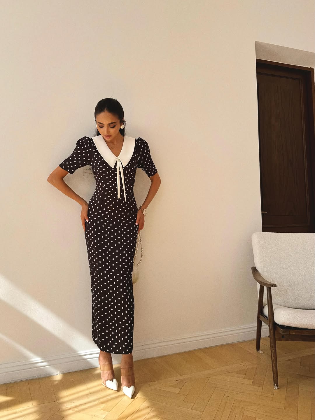 Odette Black Contrast Collar Midi Dress